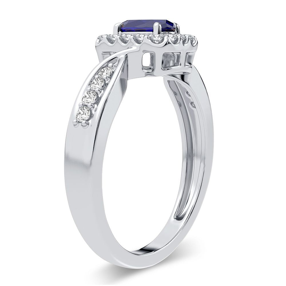 14K White Gold Elegant 0.25Ct Diamond Sapphire Ring