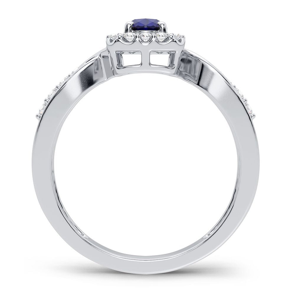 14K White Gold Elegant 0.25Ct Diamond Sapphire Ring