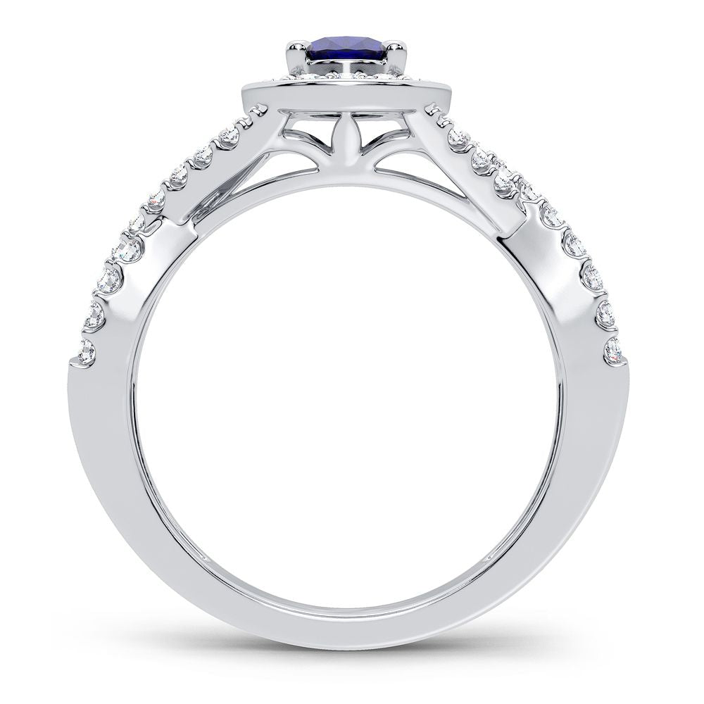 14K White Gold Dazzling 0.40Ct Diamond Sapphire Ring
