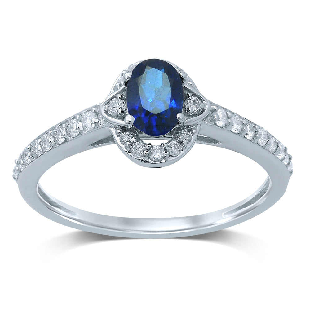 14K White Gold Exquisite 0.25Ct Diamond Sapphire Ring