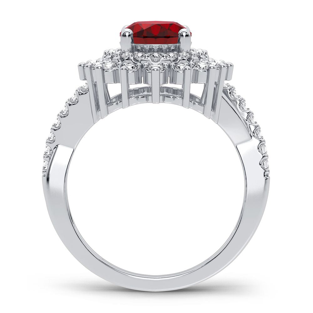 14K White Gold Beautiful 0.70Ct Diamond Ruby Ring
