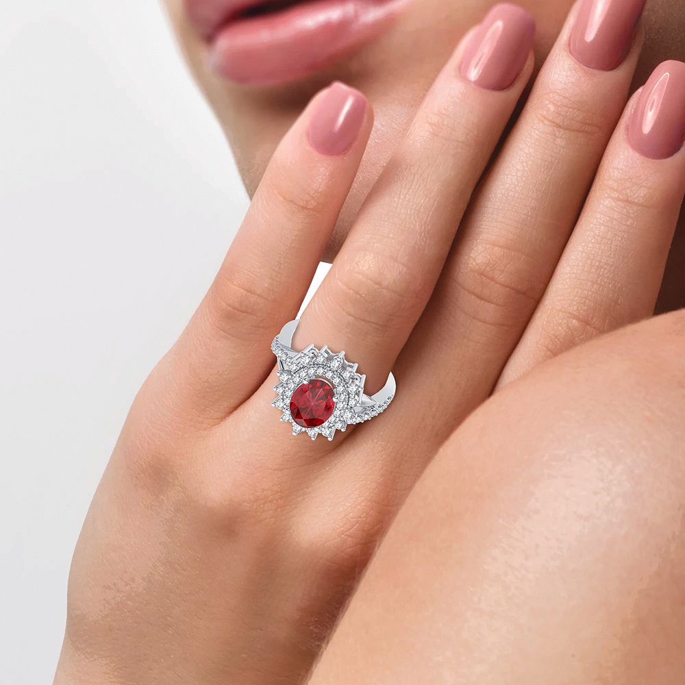 14K White Gold Beautiful 0.70Ct Diamond Ruby Ring