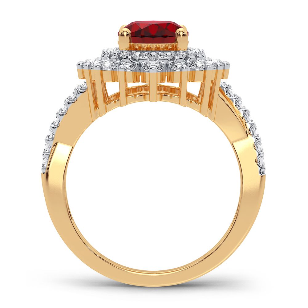 14K Yellow Gold Elegant 0.70Ct Diamond Ruby Ring