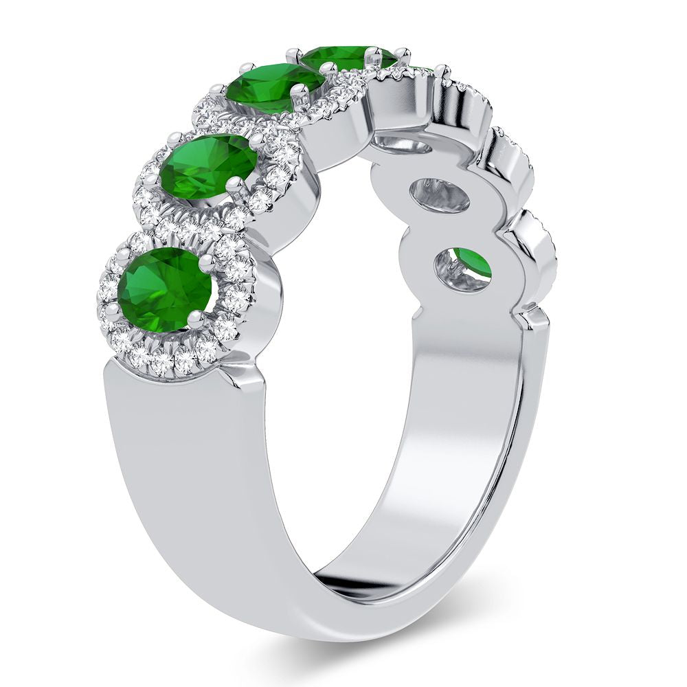14K White Gold Elegant 0.26Ct Diamond Emerald Ring
