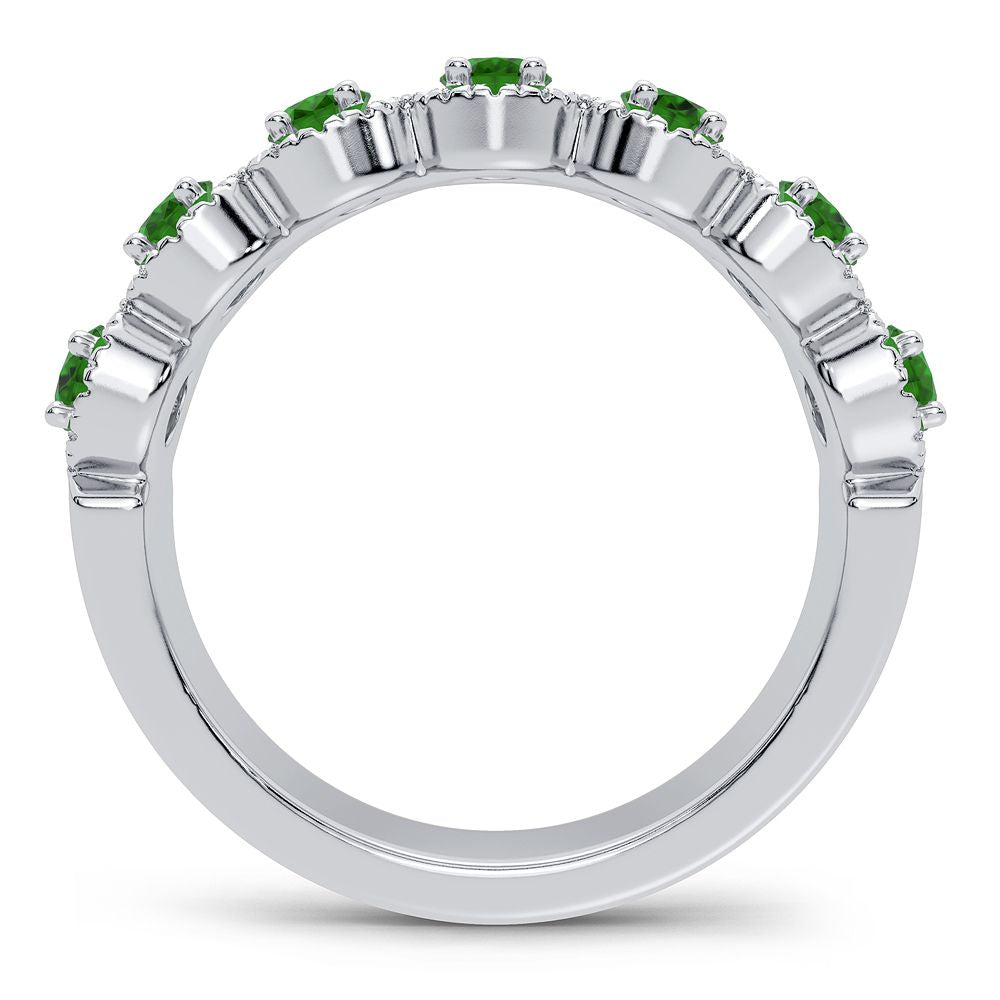 14K White Gold Elegant 0.26Ct Diamond Emerald Ring
