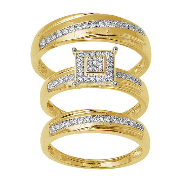 10K Yellow Gold Elegant 0.20Ct Diam Trio Set