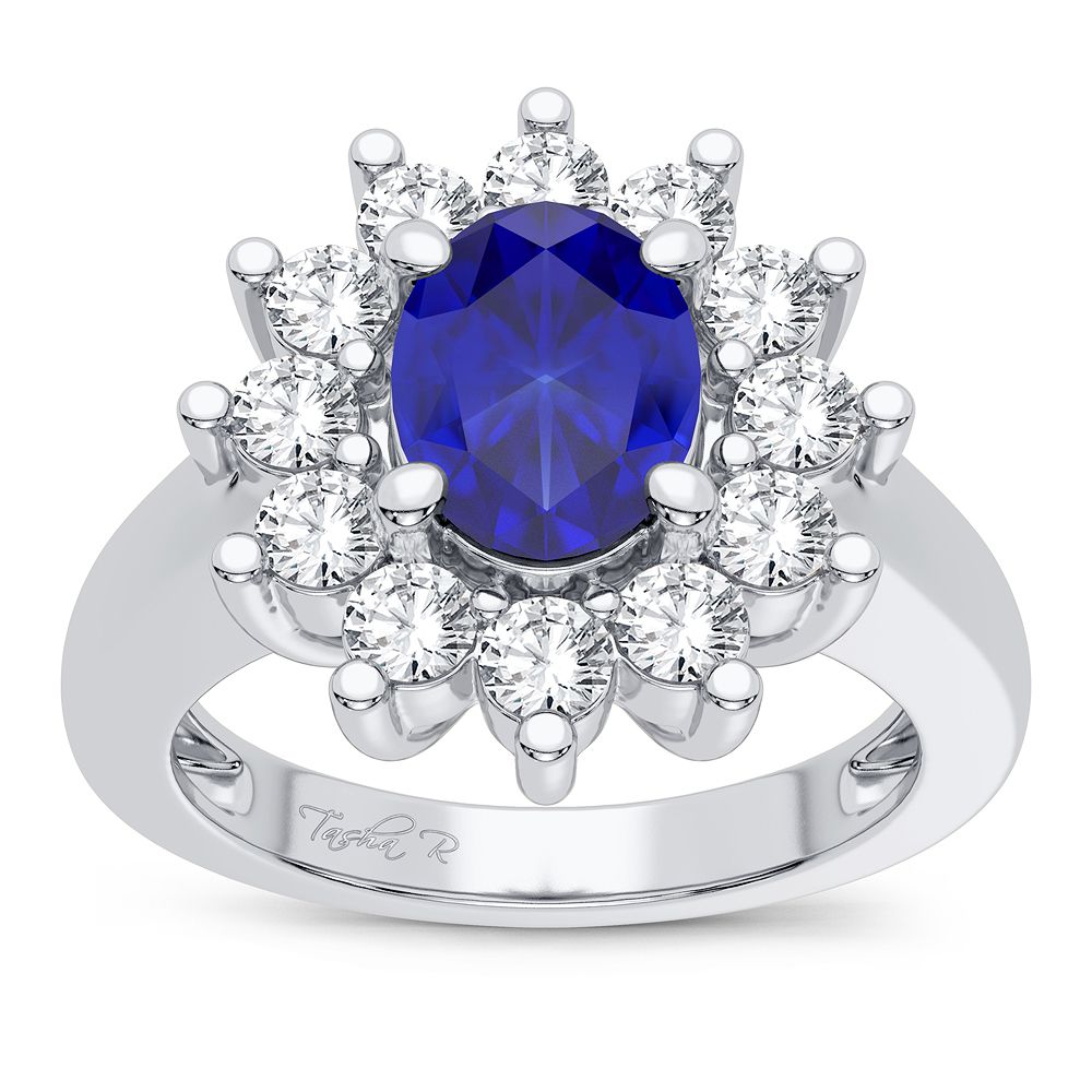 14K White Gold Elegant 0.78Ct Diamond Sapphire Ring