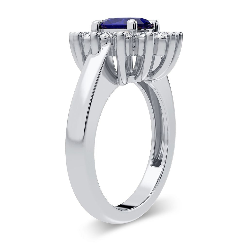 14K White Gold Elegant 0.78Ct Diamond Sapphire Ring