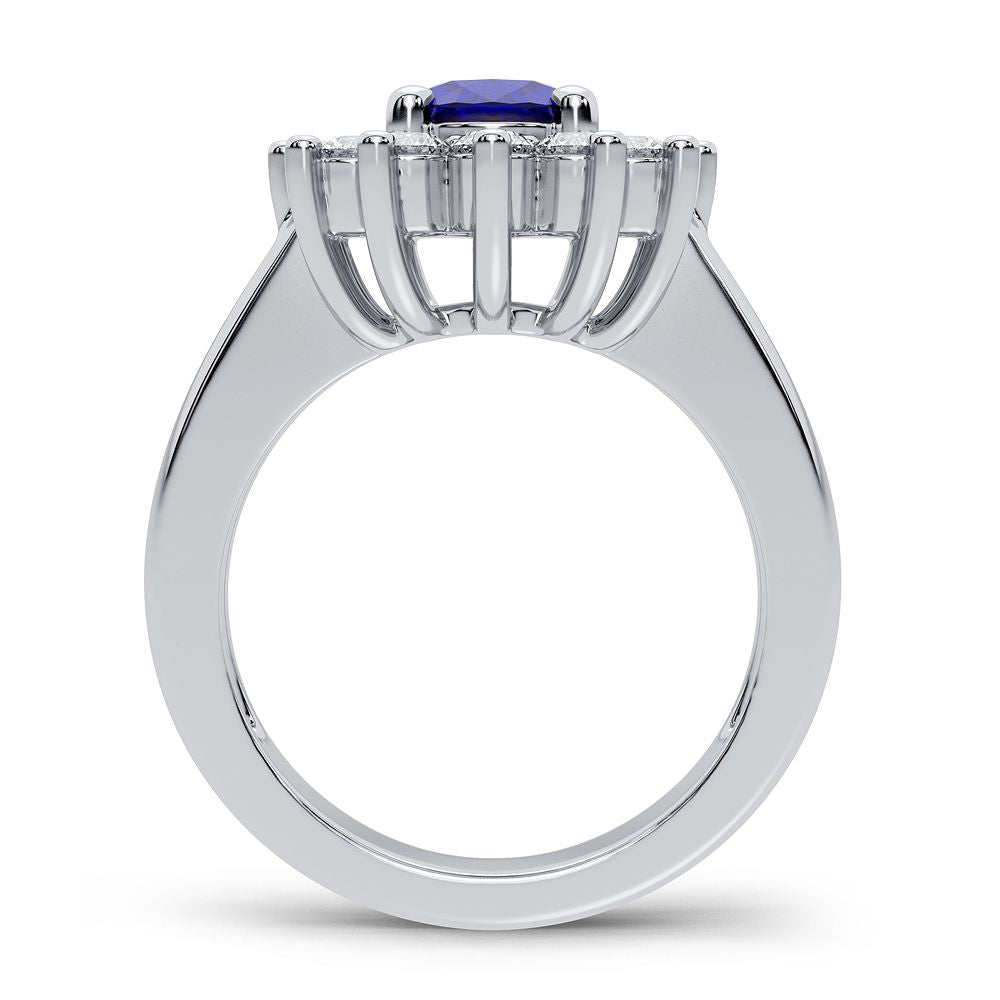 14K White Gold Elegant 0.78Ct Diamond Sapphire Ring