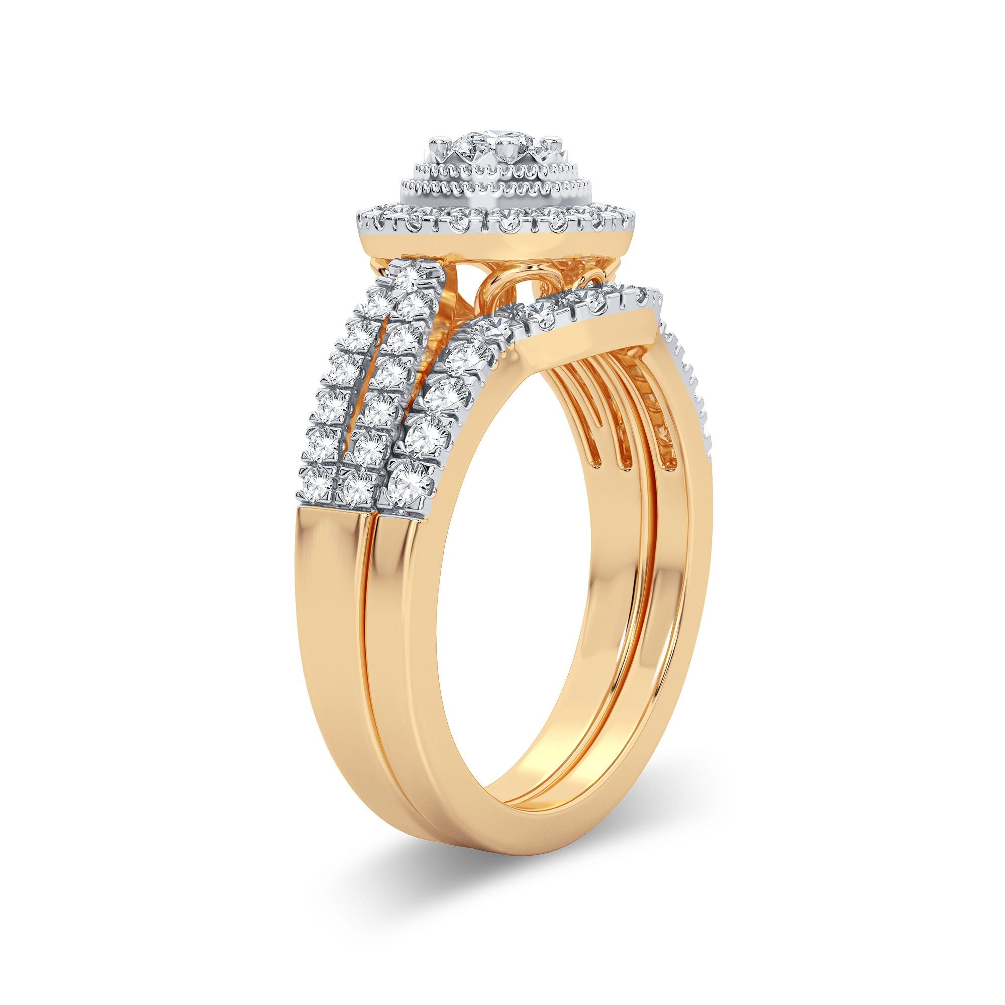 14K Yellow Gold Dazzling 0.75Ct Diamond Bridal Ring