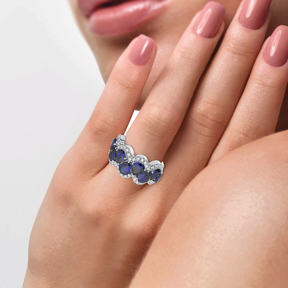 14K White Gold Elegant 0.50Ct Diamond Ring Sapphire