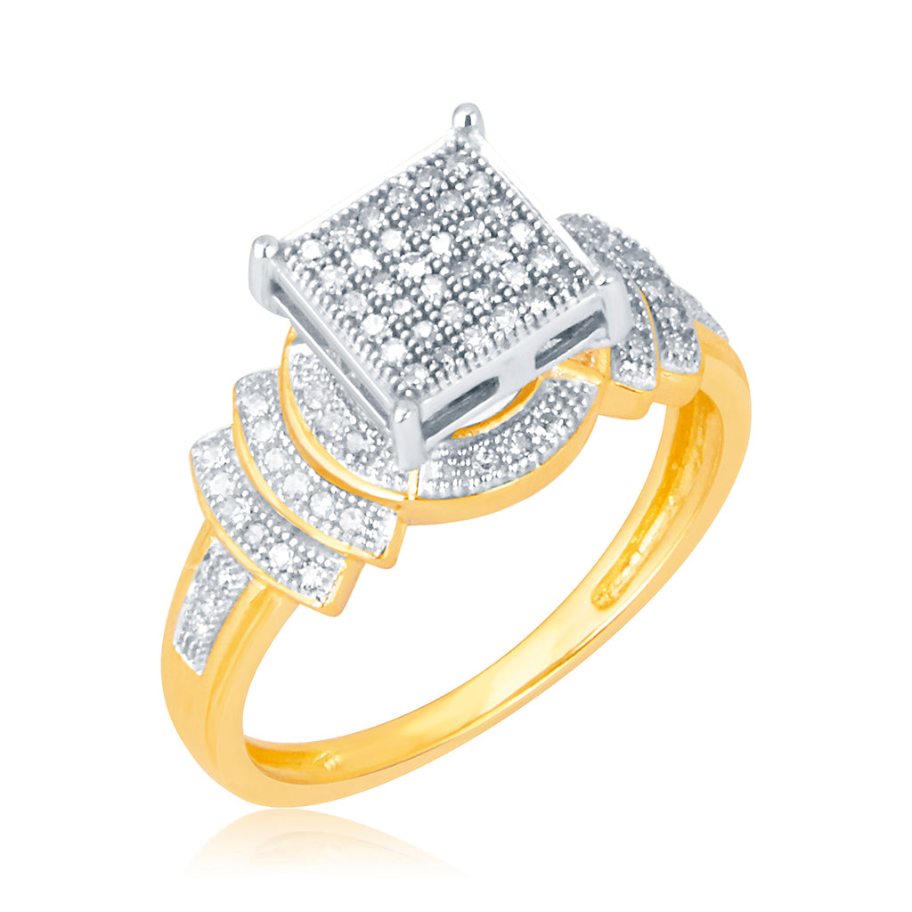 10K Yellow Yellow Gold Ladies Ring With 0.25 Ct Round Micro Pave Diamonds