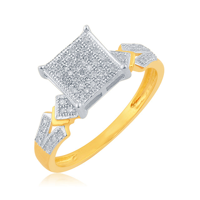 10K Yellow Yellow Gold Ladies Ring With 0.19 Ct Round Micro Pave Diamonds