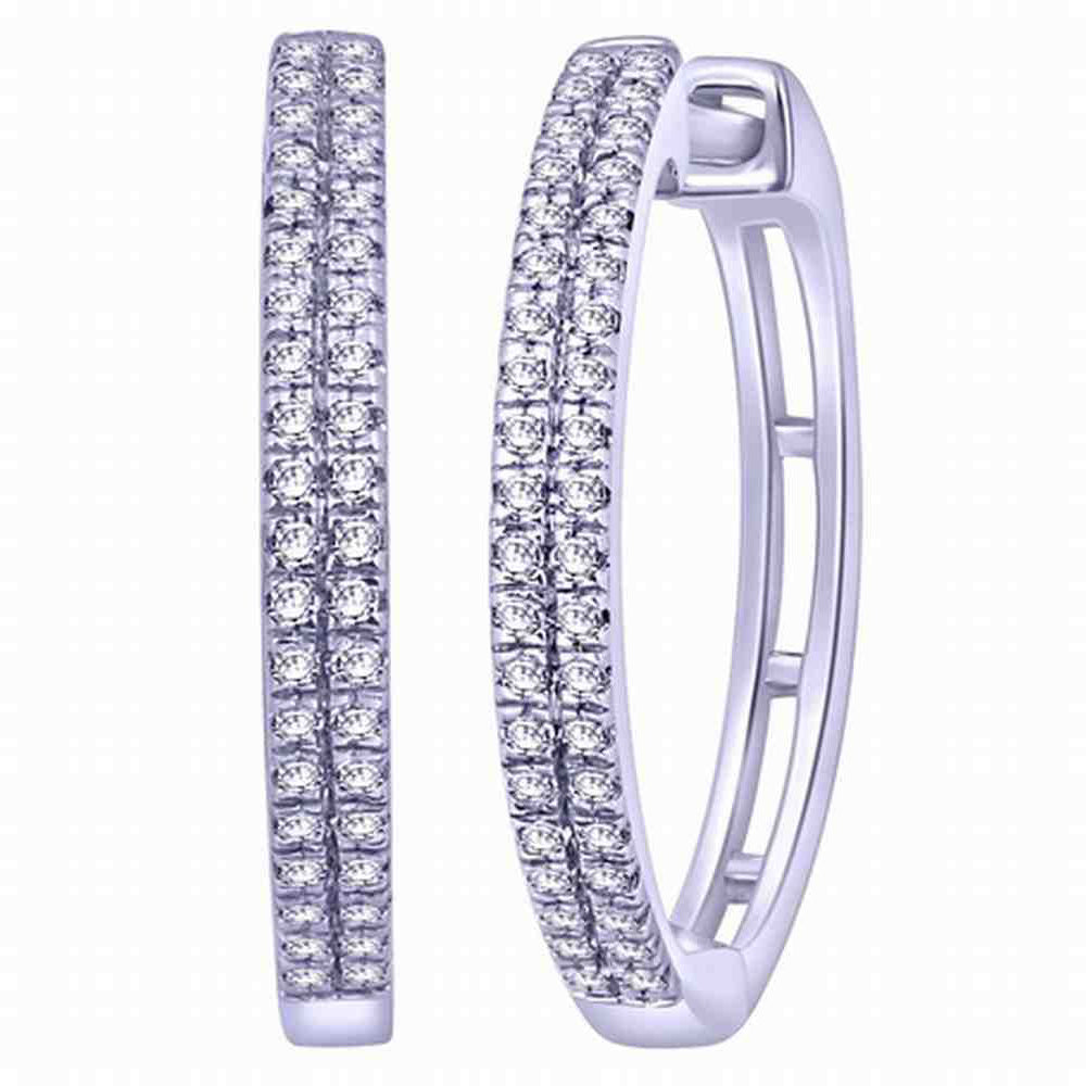 925 White925 White Sterling Silver Earring Hoop With 0.25 Ct Round Diamonds