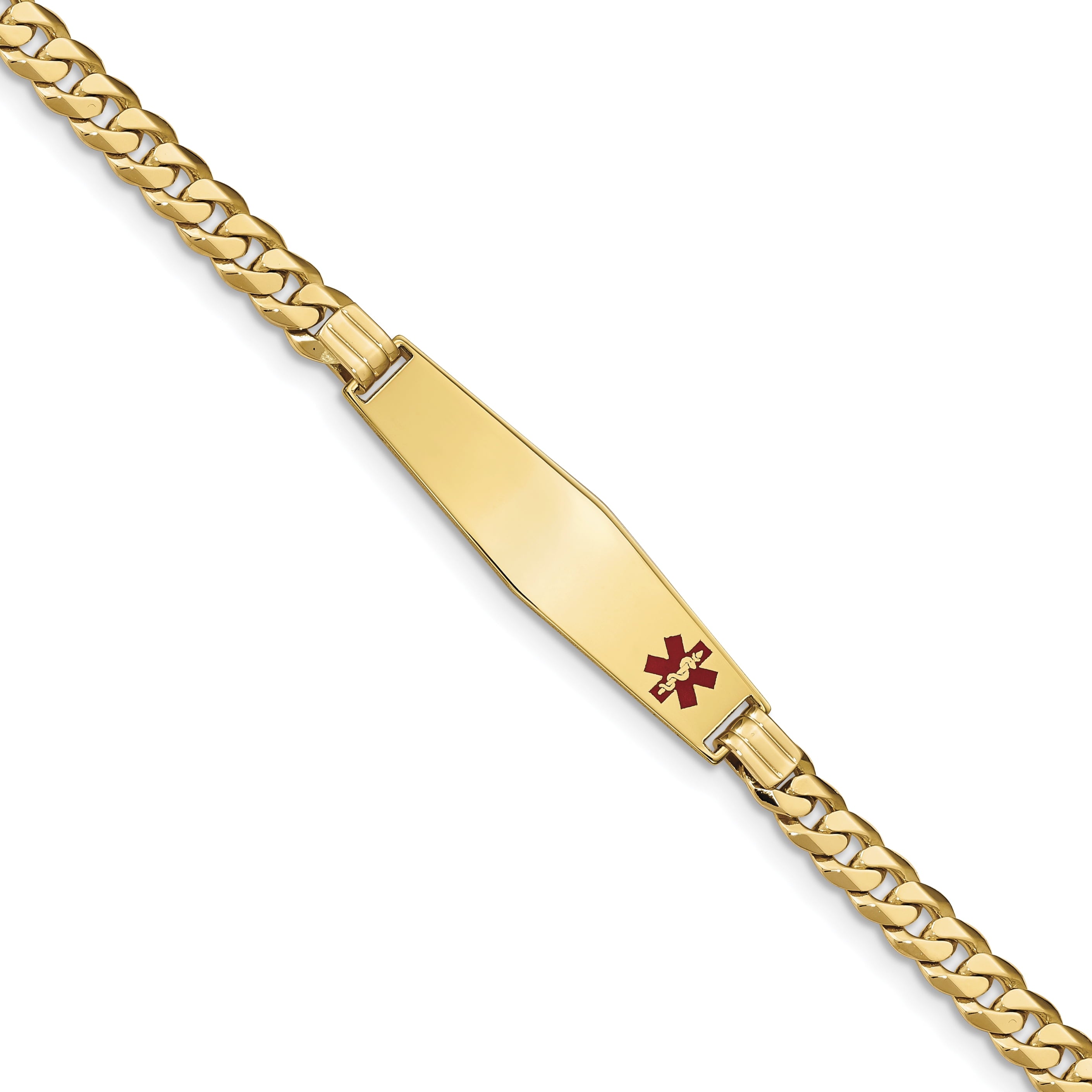 14K Medical Soft Diamond Shape Red Enamel Curb Link Id Bracelet