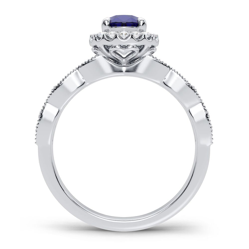 14K White Gold Beautiful 0.28Ct Diamond Sapphire Ring