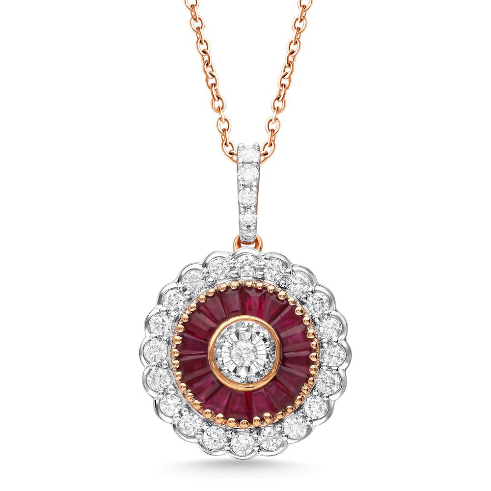 14K White Gold Beautiful 0.42Ct Diamond Ruby Pendant