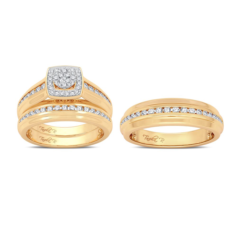 14K Yellow Gold Elegant 0.86Ct Diamond Trio Set