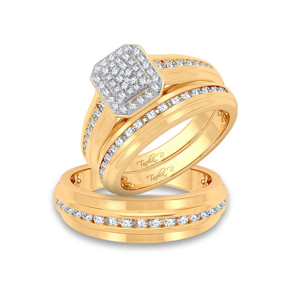 14K Yellow Gold Dazzling 0.90Ct Diamond Trio Set