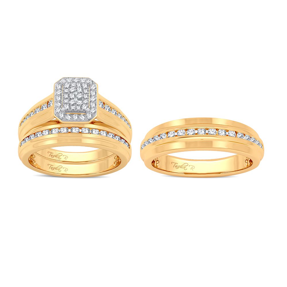 14K Yellow Gold Dazzling 0.90Ct Diamond Trio Set
