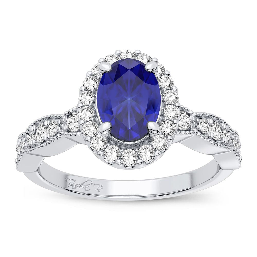 14K White Gold Beautiful 0.25Ct Diamond Sapphire Ring