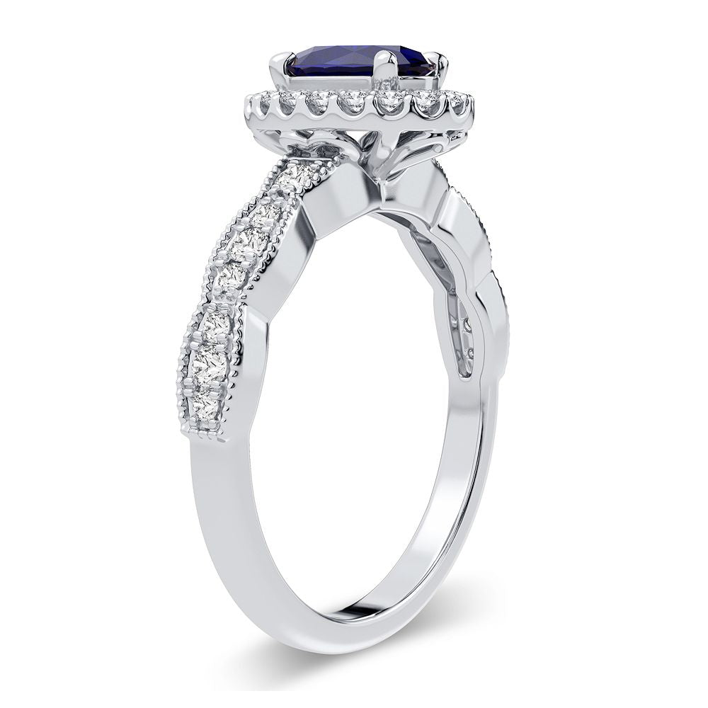 14K White Gold Beautiful 0.25Ct Diamond Sapphire Ring