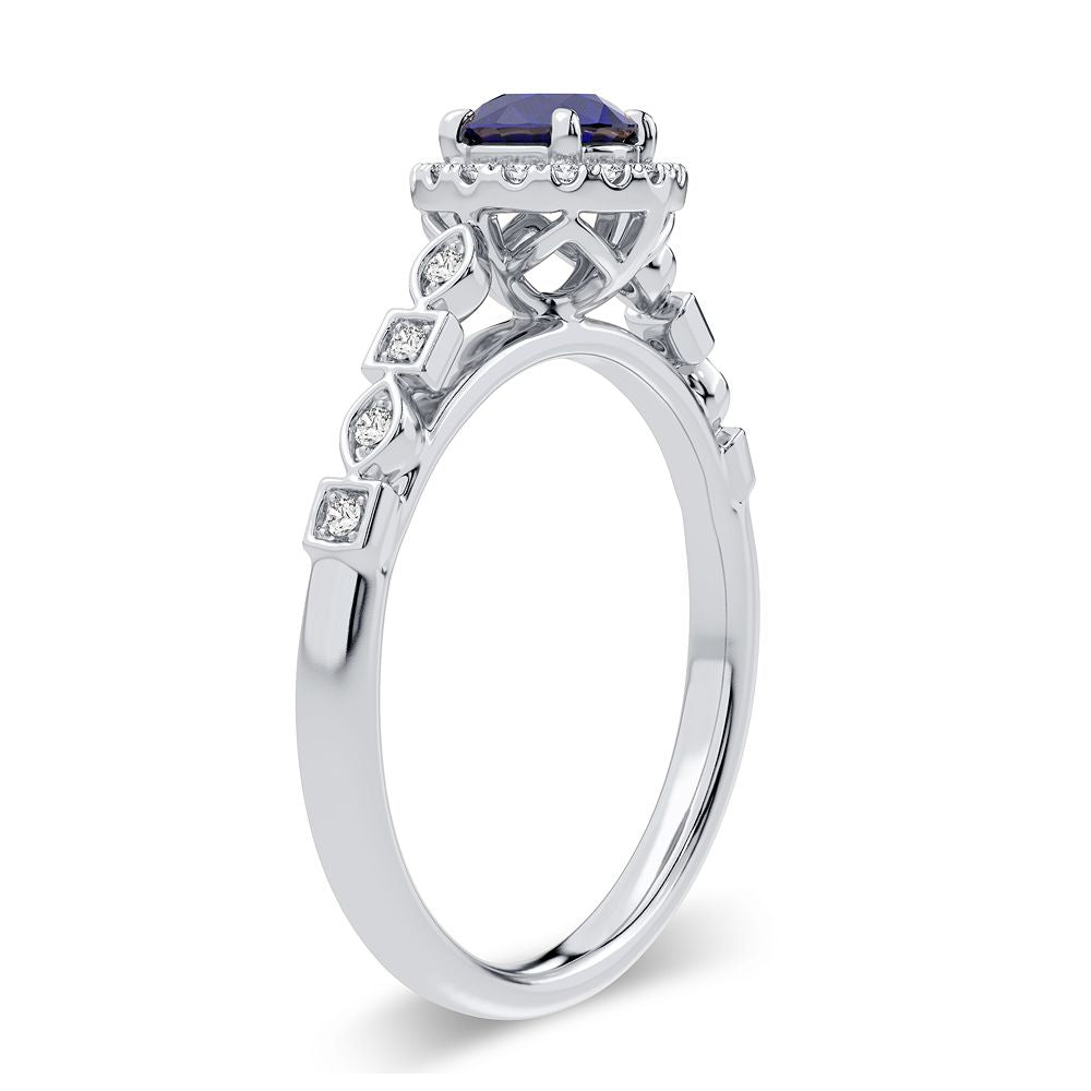 14K White Gold Beautiful 0.10Ct Diamond Sapphire Ring