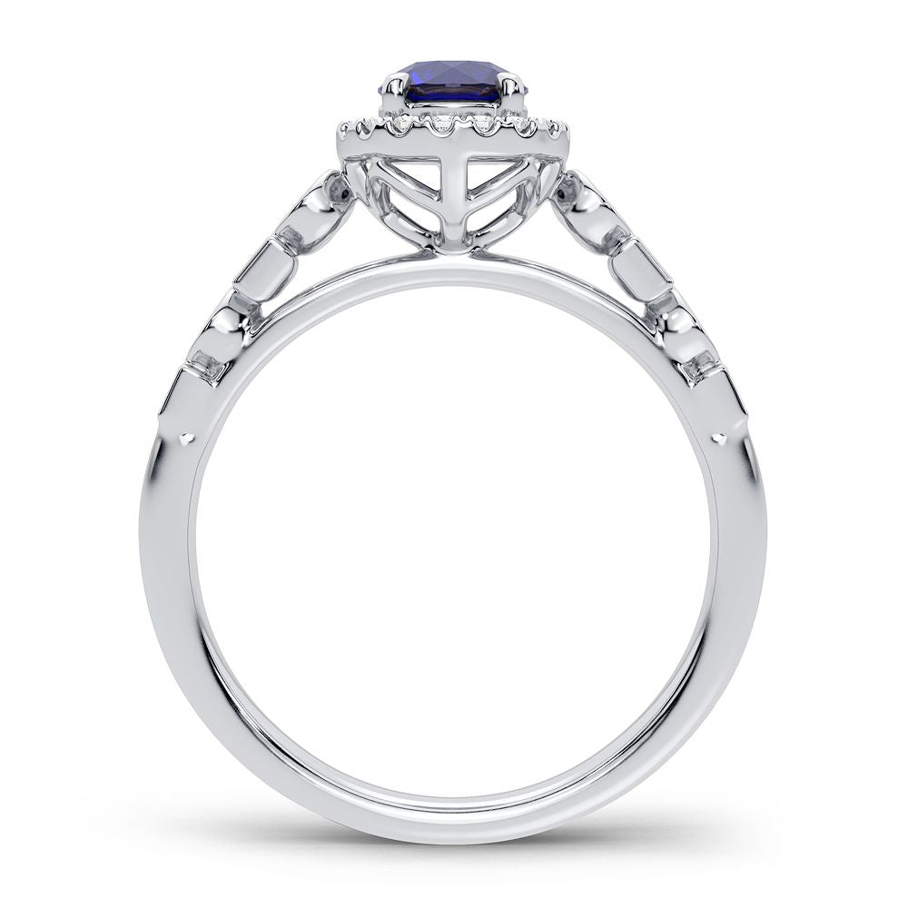 14K White Gold Beautiful 0.10Ct Diamond Sapphire Ring