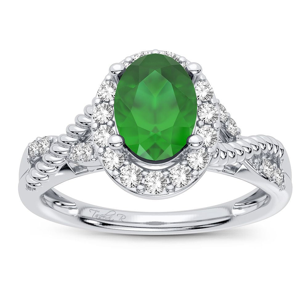 14K White Gold Elegant 0.25Ct Diamond Emerald Ring