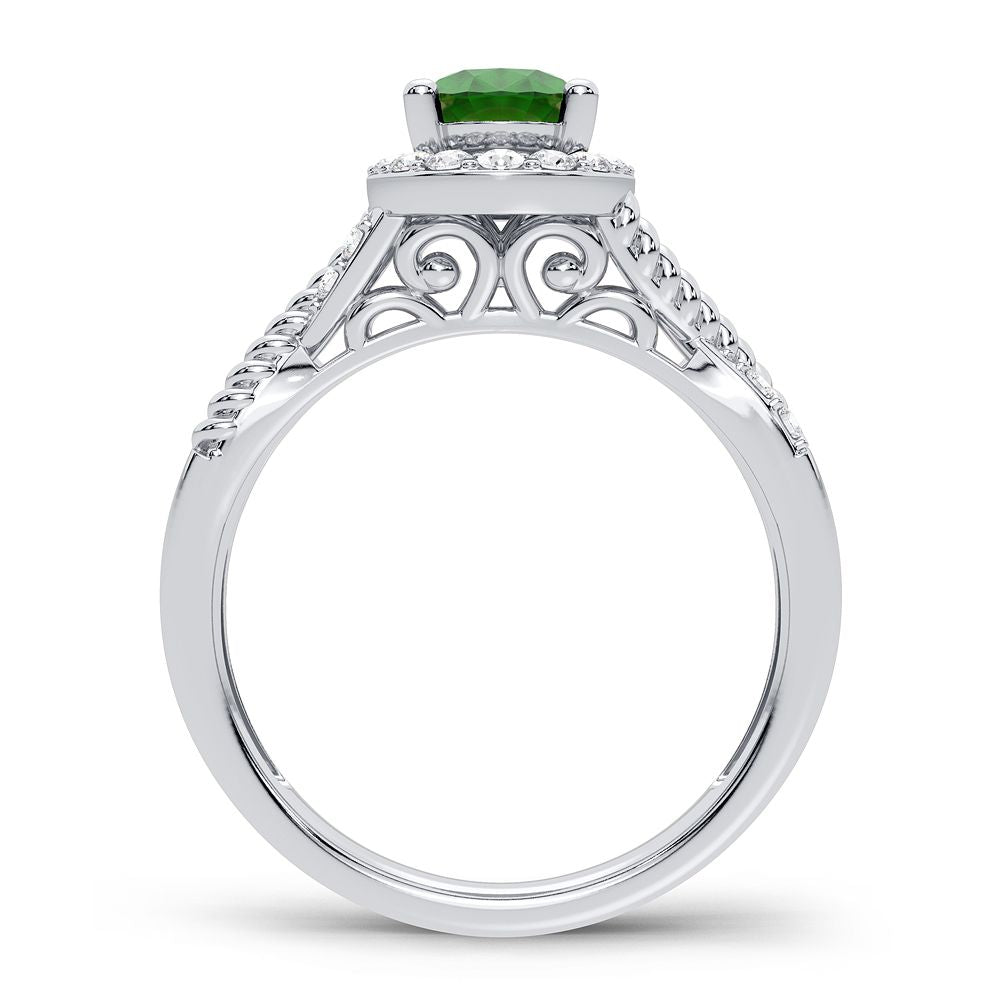 14K White Gold Elegant 0.25Ct Diamond Emerald Ring