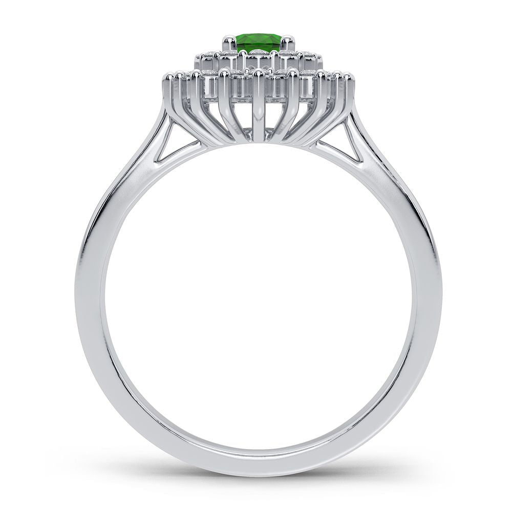 14K White Gold Dazzling 0.25Ct Diamond Emerald Ring