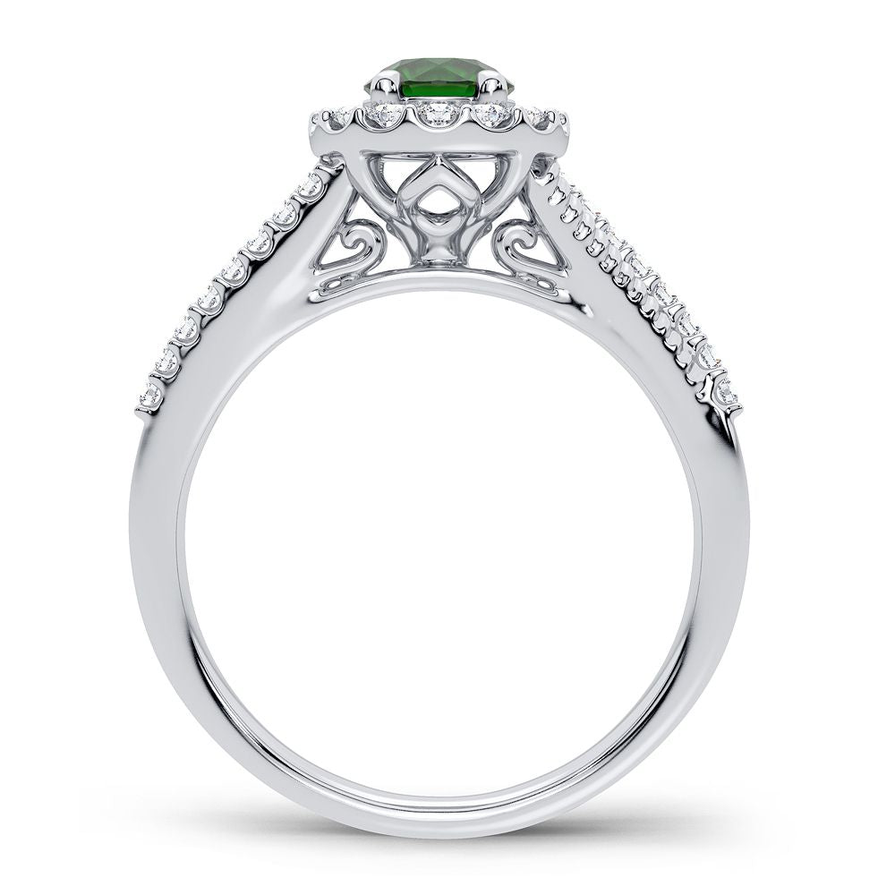 14K White Gold Gorgeous 0.25Ct Diamond Emerald Ring
