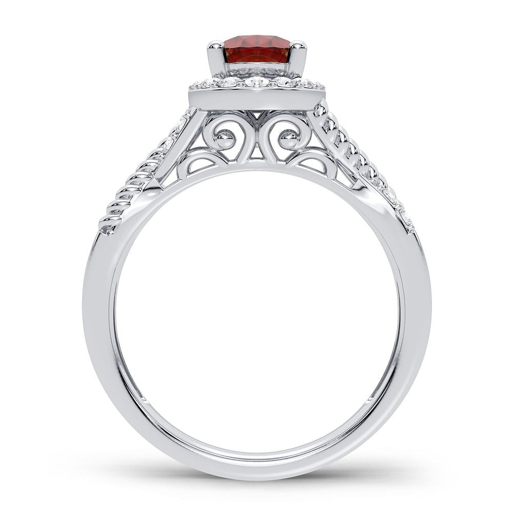 14K White Gold Elegant 0.25Ct Diamond Ring Ruby