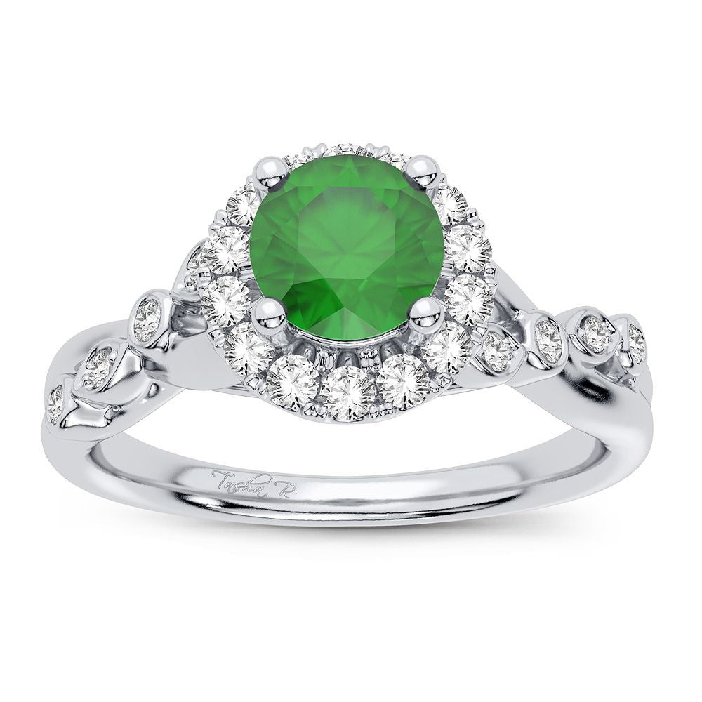 14K White Gold Dazzling 0.20Ct Diamond Emerald Ring
