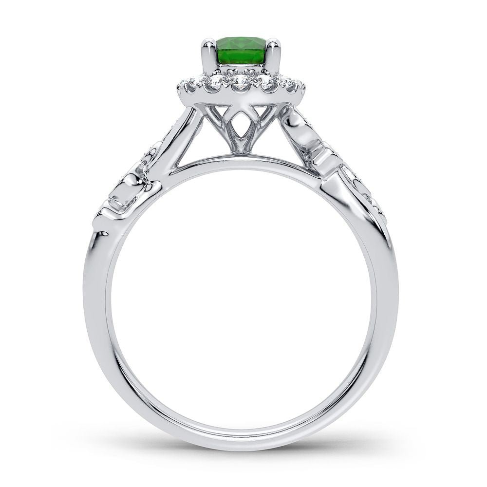 14K White Gold Dazzling 0.20Ct Diamond Emerald Ring