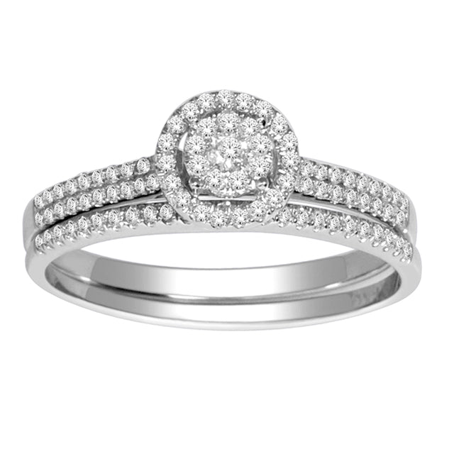 14K White Gold Ladies Diamond Bridal Ring Set With 0.33Ct Round Diamonds