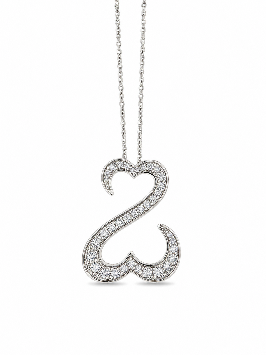 Sterling Silver Cubic Zirconium Open Hearts Necklace