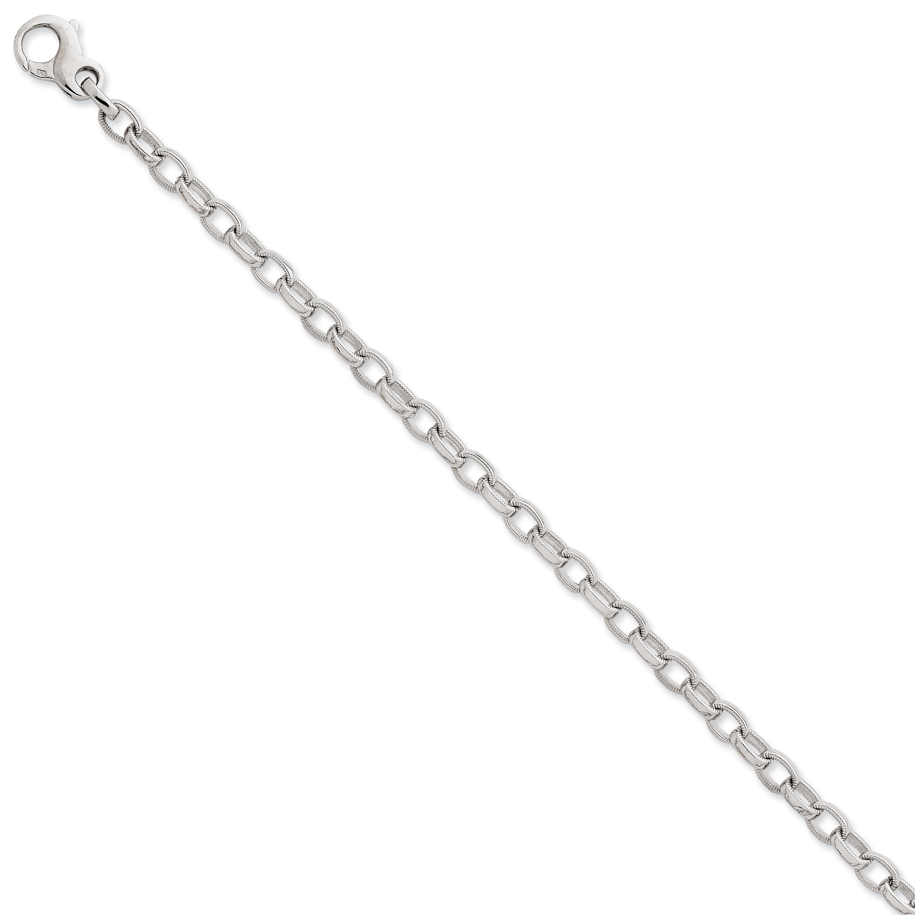 14K White Gold 7.5 Inch 5Mm Hand Polished With Ridged Edge Fancy Link Fancy Lobster Clasp Bracelet