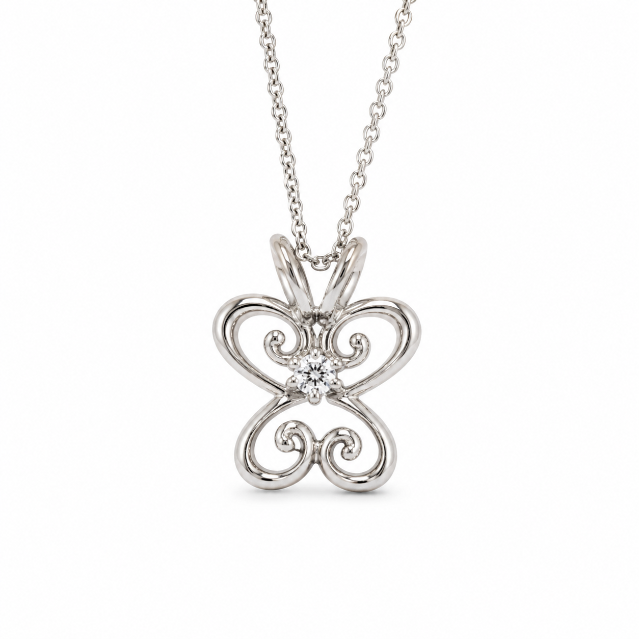 Sterling Silver Butterfly Cubic Zirconium Necklace