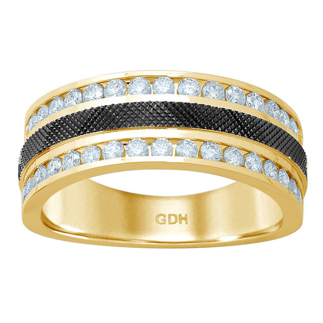 14K Yellow Gold Mens Machine Band With 0.99 Ct Round Diamonds
