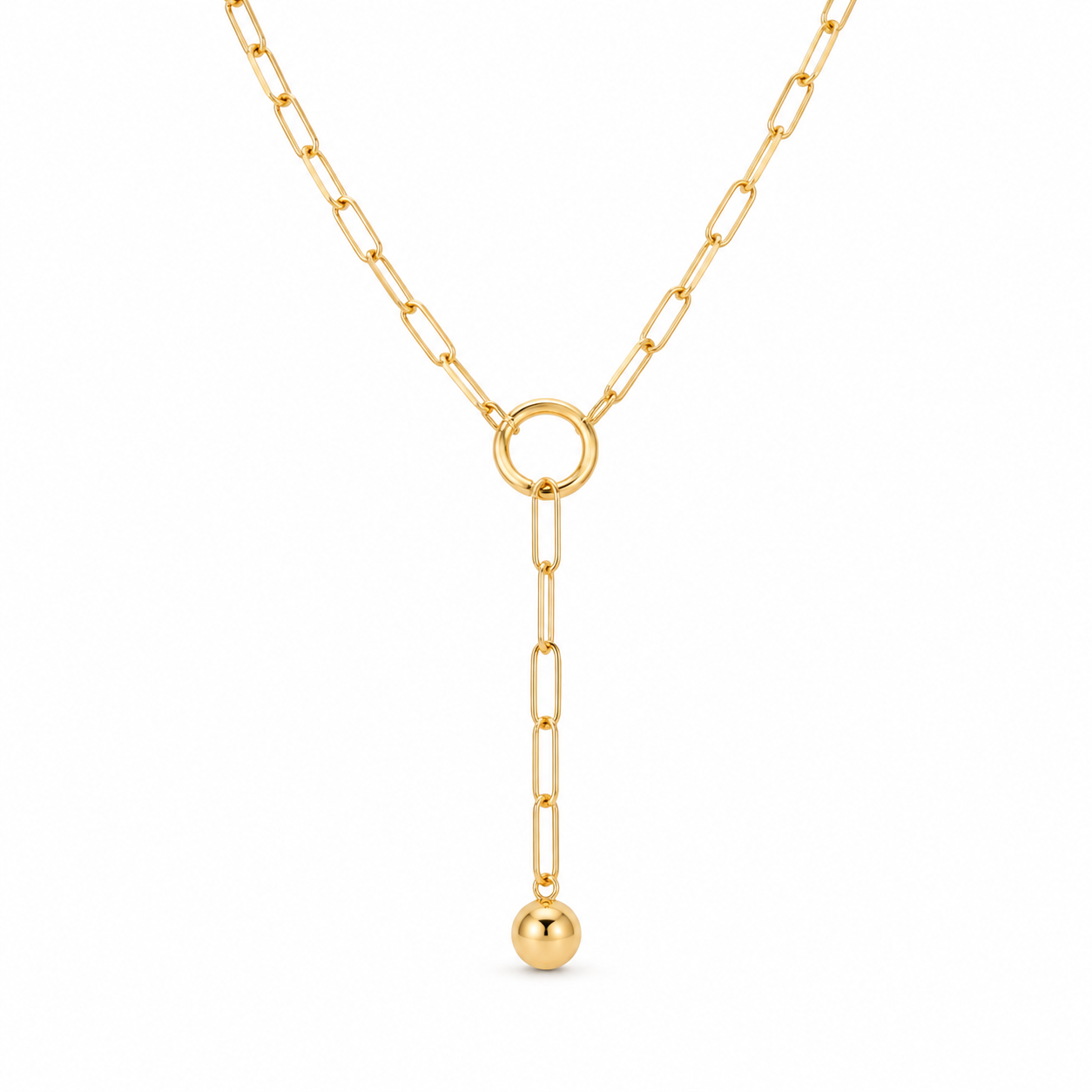 14KT Yellow Gold 4 MM Paper Clip Dangle Necklace