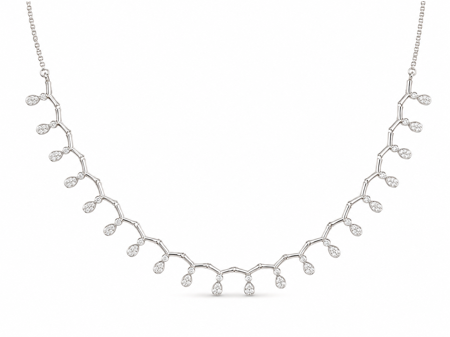 22KT White Gold Cubic Zirconium Pear Shaped Droplet Necklace