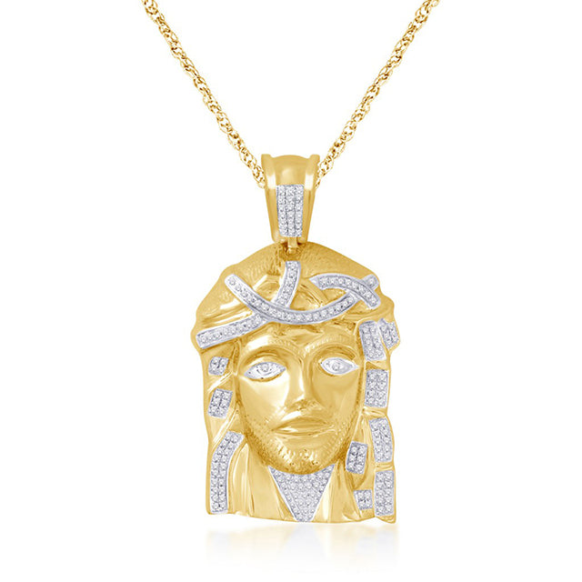 10K Yellow Yellow Gold Jesus Face Mens Pendant With 0.47 Ct Round Diamonds (Chains Sold Separately)