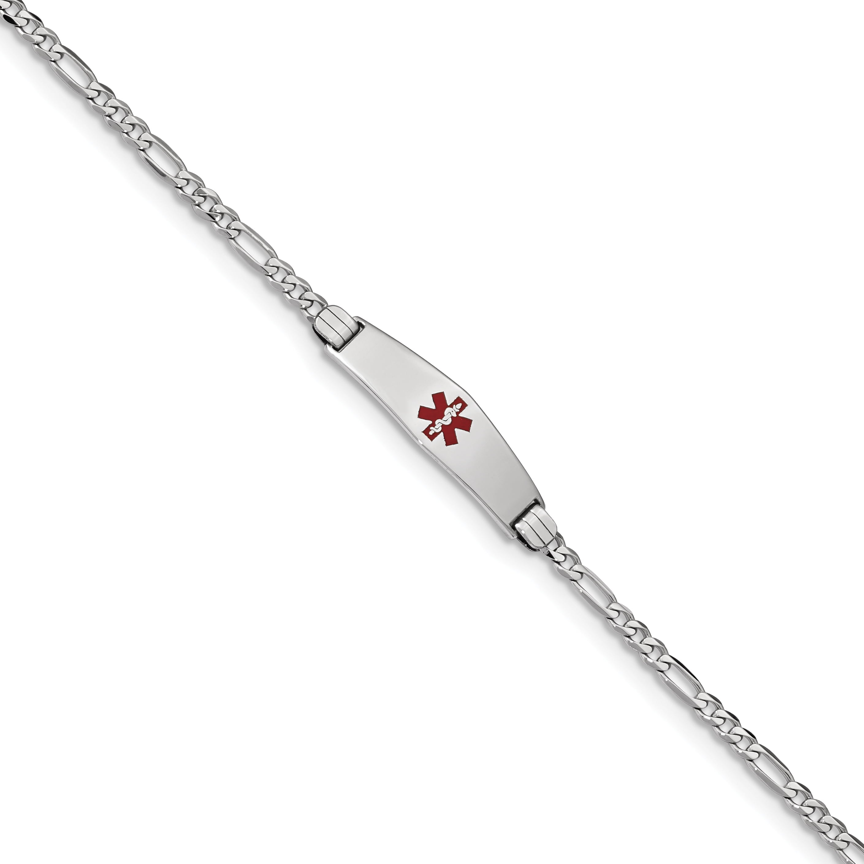 14K Wg Medical Soft Diamond Shape Red Enamel Figaro Link Id Bracelet