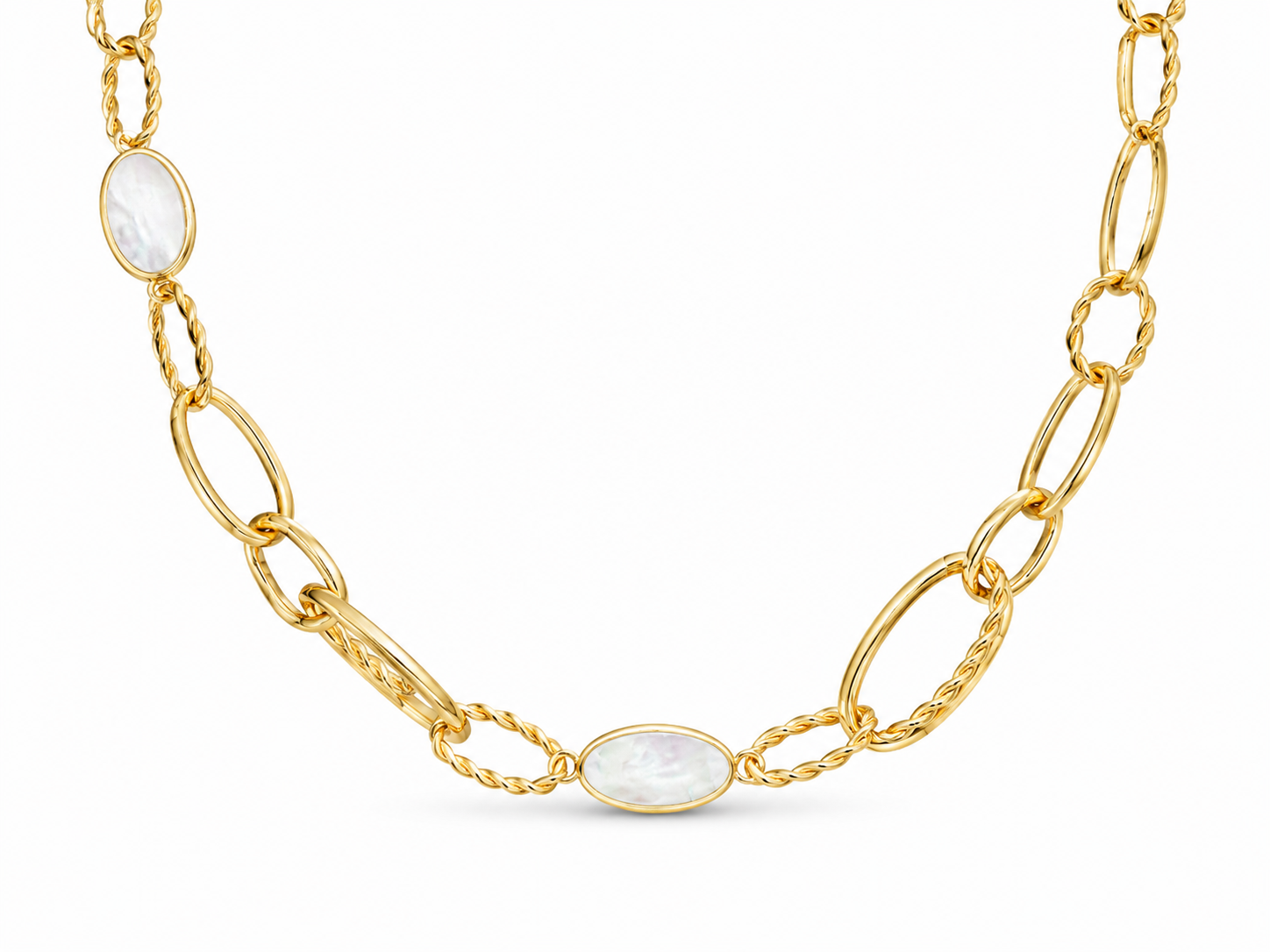 14KT Yellow Gold Mother Pearl Oval Link Necklace