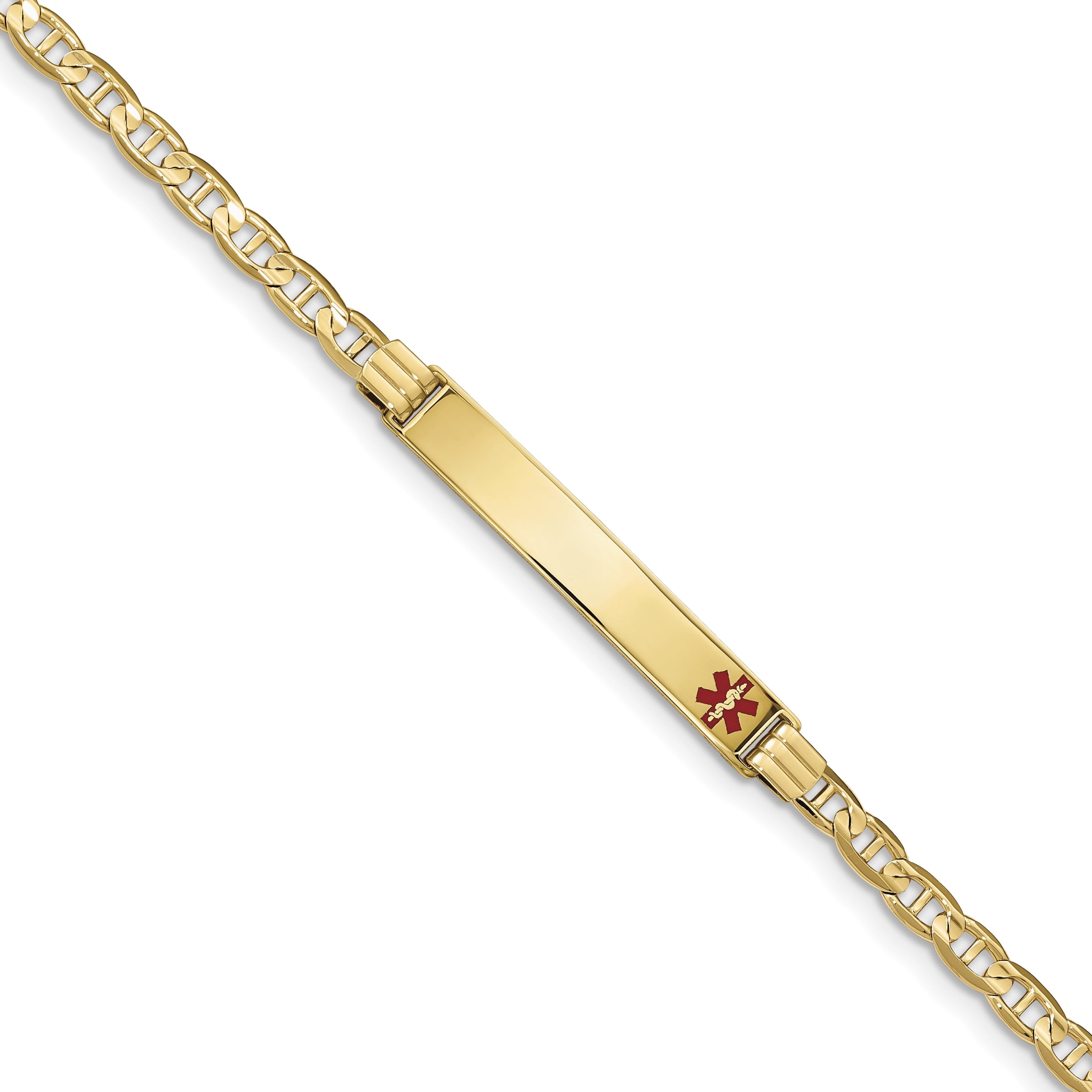 14K Medical Red Enamel Anchor Link Id Bracelet
