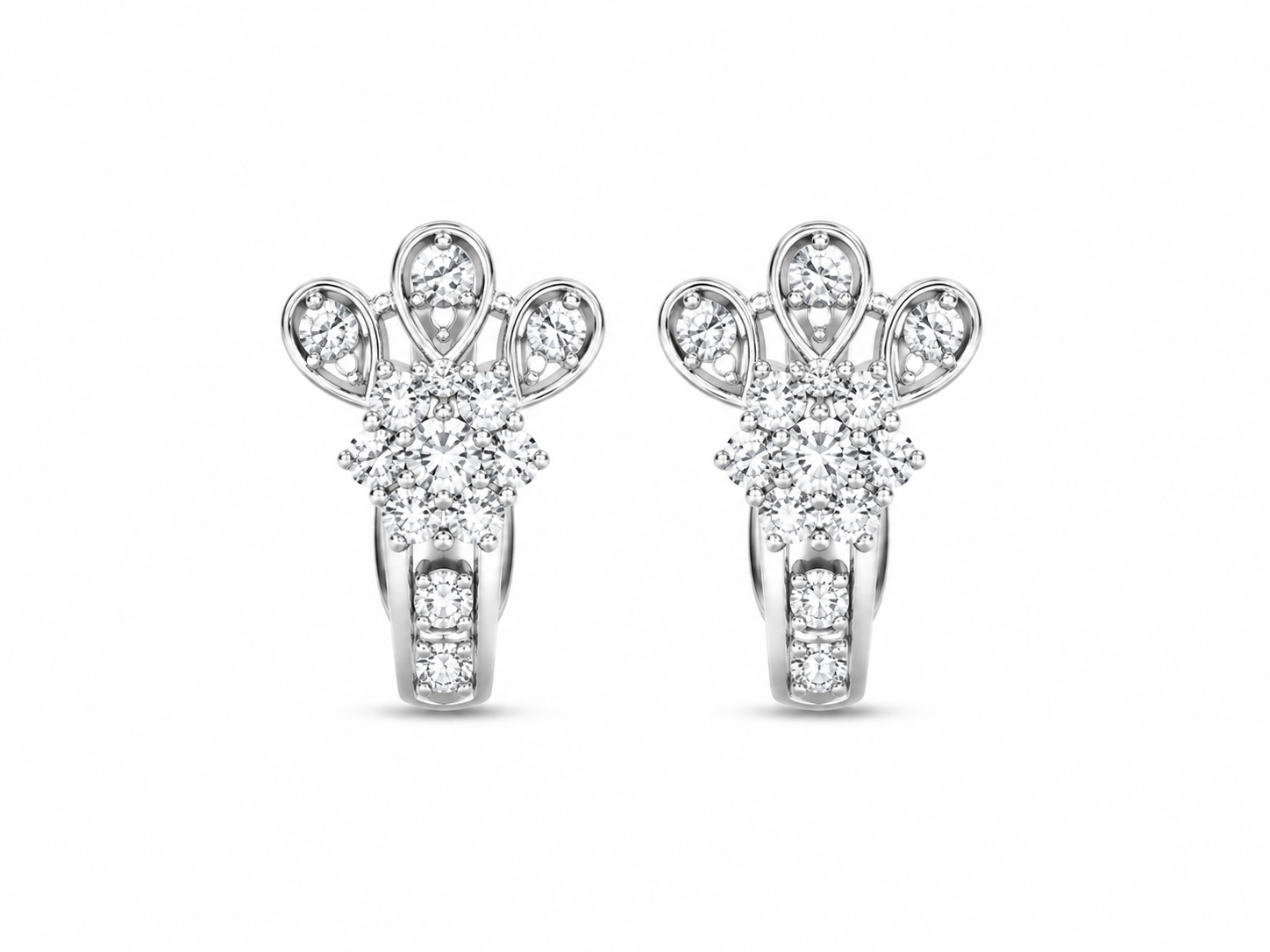 22KT White Gold Cubic Zirconium Floral Design Earrings and Necklace Set