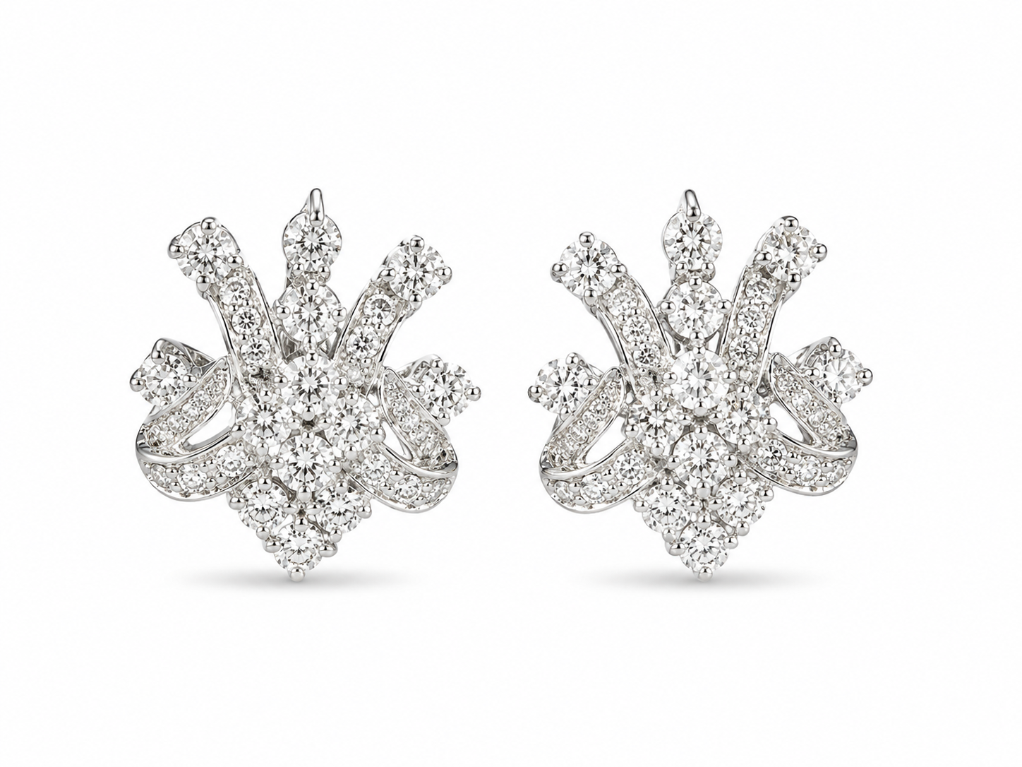 22KT White Gold Bow Cluster Pendant and Earrings Set
