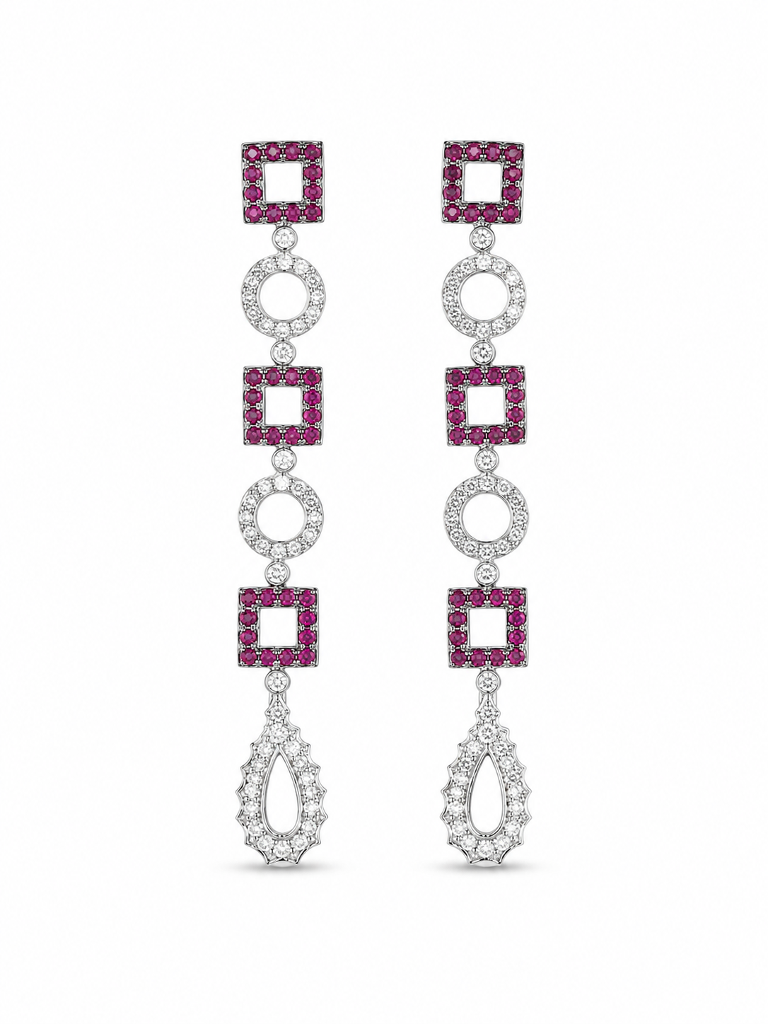 22KT White Gold White Cubic Zirconium Pink Gemstone Earrings and Pendant Set