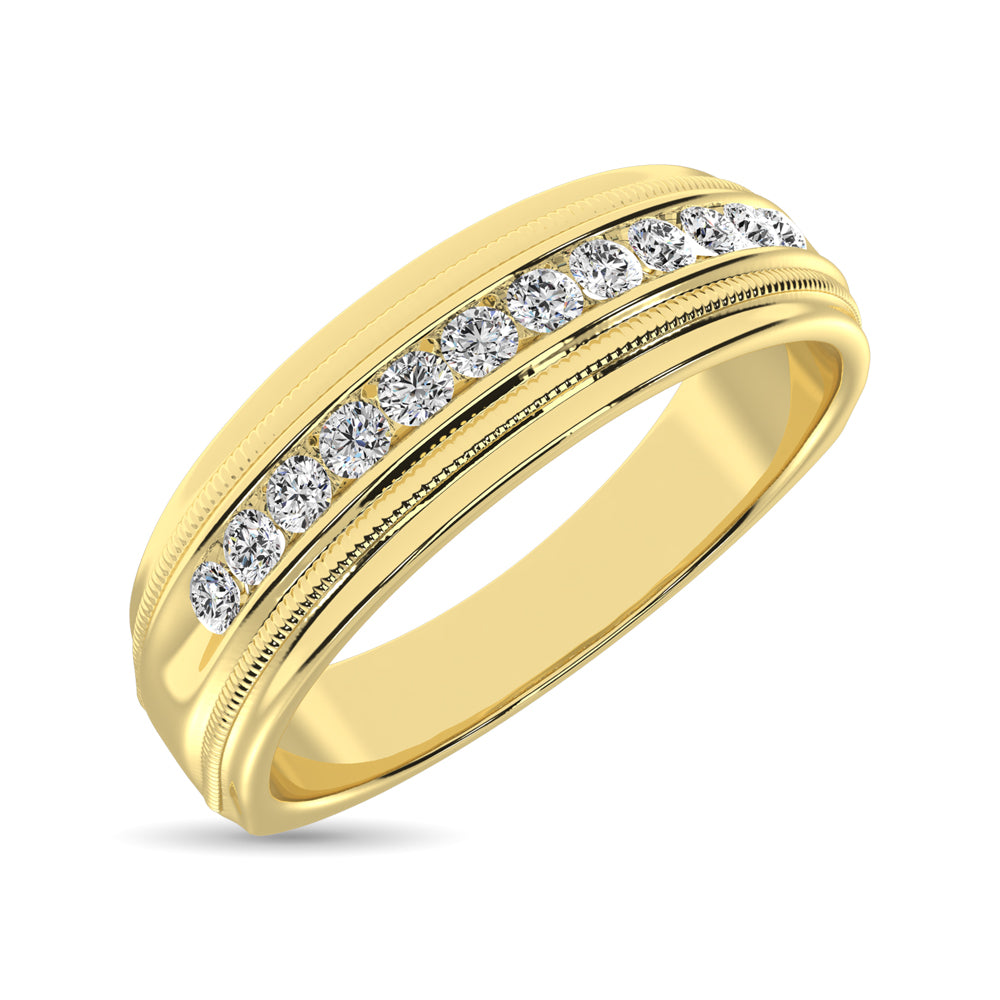14K Yellow Gold 1/4 Ct.Tw. Diamond Mens Machine Band